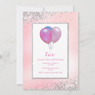 Flickor Glittery Balloons Birthday Inbjudningar