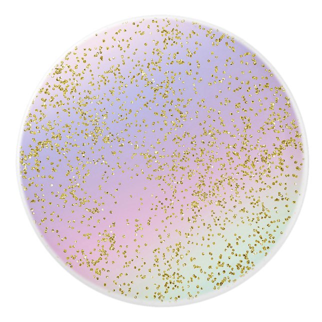 Flickor Gnistrar Regnbåge Pastell Guld Glitter Fan Knopp (Framsidan)