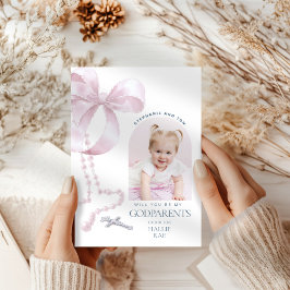 Flickor Godparent Frieri, Rosa Bow & Rosary Card Inbjudningar