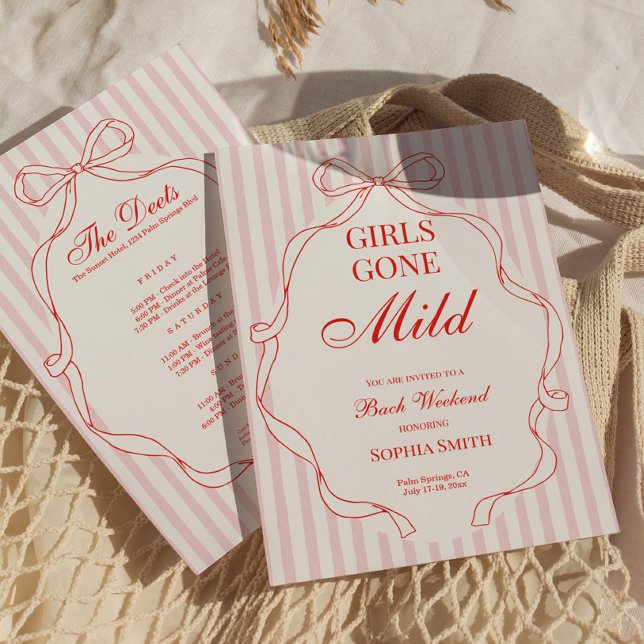 Flickor Gone Mild Sängkantsfest Inbjudan Röd ( Girls Gone Mild Bachelorette Party Invitation Red)