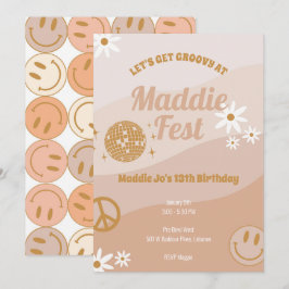 Flickor Groovy Festival Vibes Birthday-inbjudan Inbjudningar