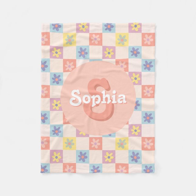 Flickor Groovy Rosa Retro 70-Tal Barn Monogram Fleecefilt (Framsidan)