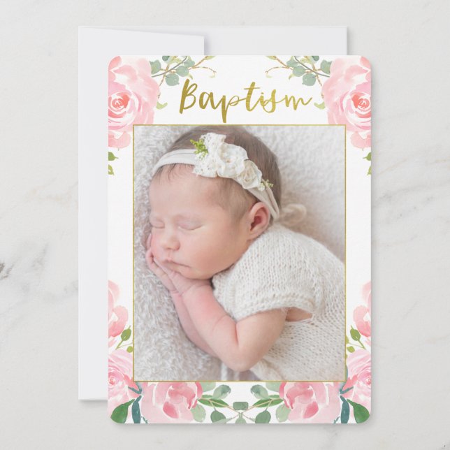 Flickor Guld Rosa Photo Baptism-inbjudan Inbjudningar (Baksida)