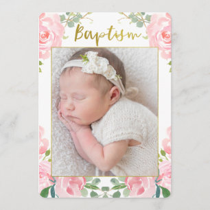 Flickor Guld Rosa Photo Baptism-inbjudan Inbjudningar