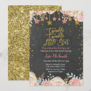 Flickor Guld Twinkle Little Star Baby Shower Inbjudningar