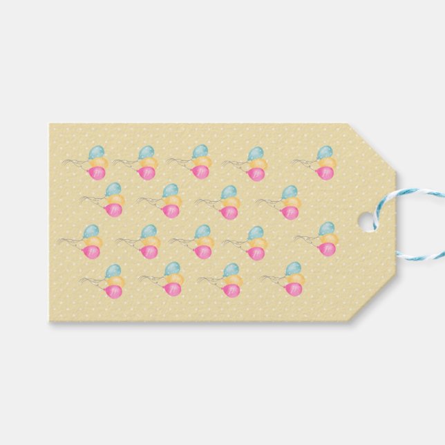 Flickor, Gult Polka dots och ballonger Presentetikett (Framsidan (Horisontell))