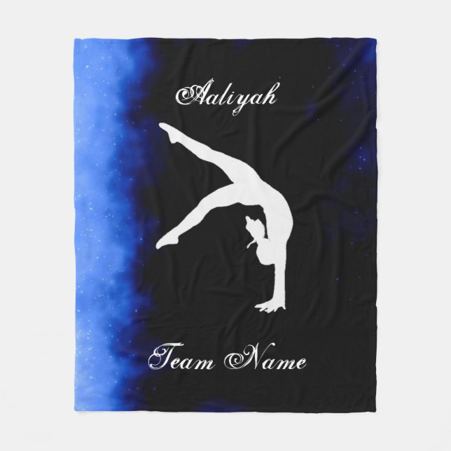 Flickor Gymnastics Black, Blue, White w/ Team Namn Fleecefilt (Framsidan)