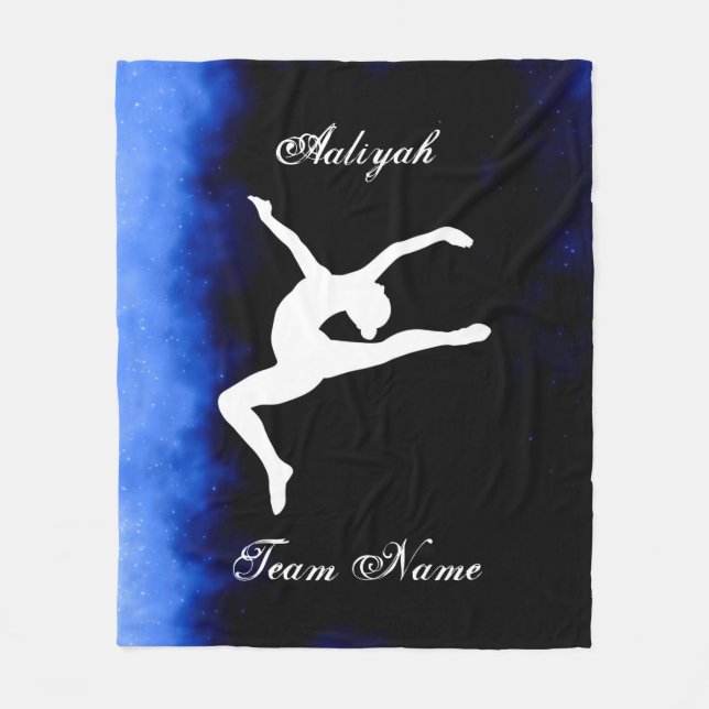 Flickor Gymnastics Black, Blue, White w/ Team Namn Fleecefilt (Framsidan)