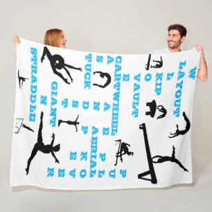 Flickor Gymnastics Crossword White, Blue & Black Fleecefilt