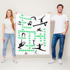 Flickor Gymnastics Crossword White, Grönt & Black Fleecefilt