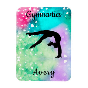Flickor Gymnastics Watercolor med Flytande hjärdar Magnet