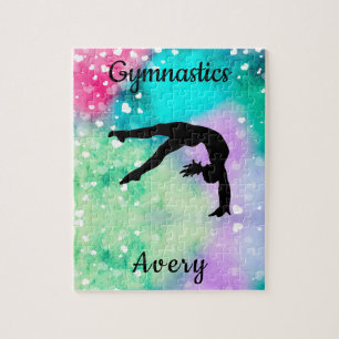 Flickor Gymnastics Watercolor med Flytande hjärdar Pussel