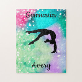 Flickor Gymnastics Watercolor med Flytande hjärdar Pussel