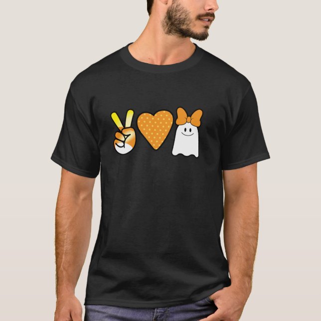 Flickor Halloween Shirt Peace Kärlek Spöken med hå T (Framsida)