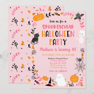 Flickor Halloween Spooktacular Birthday Inbjudningar