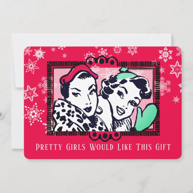 Flickor, handgjorda, stickade, julkort (Framsida)