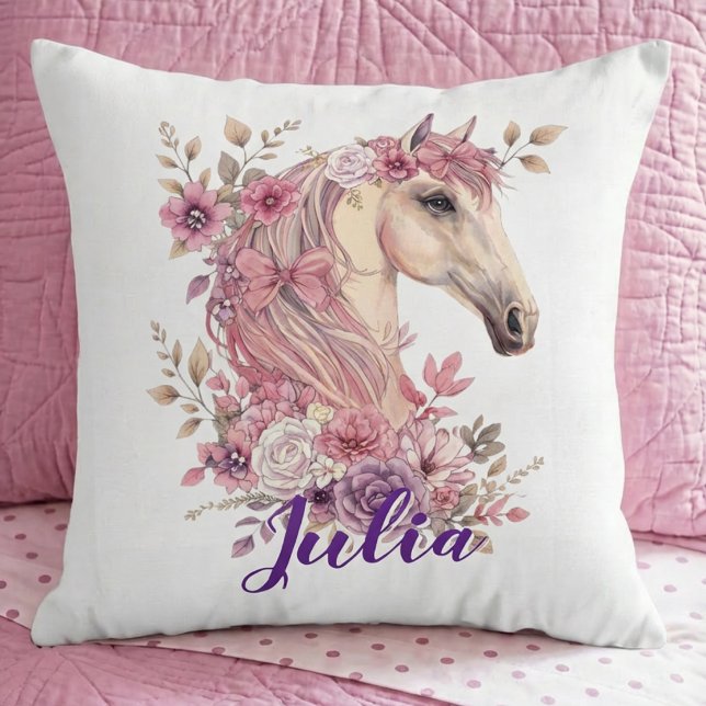 Flickor Häst Ponny Pastell Blommig Kastkudde Kudde (Skapare uppladdad)