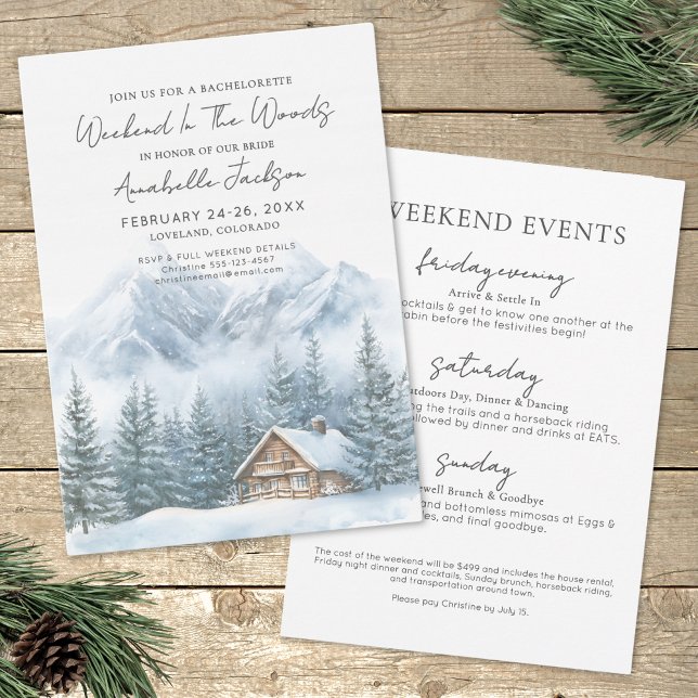 Flickor Helg i Skogen Bachelorette Party Inbjudningar (Girls Weekend In The Woods Bachelorette Party Invitation)