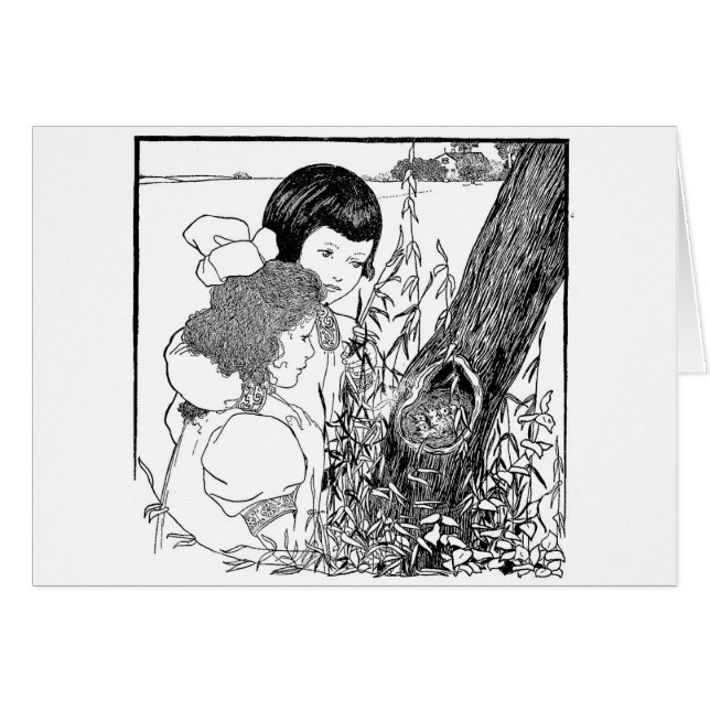 Flickor hittade ett fågelbo hälsningskort (Framsidan Horizontal)