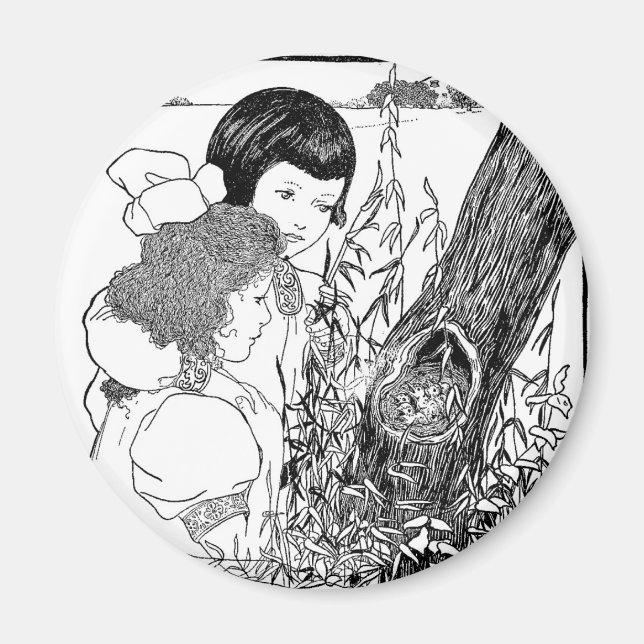 Flickor hittade ett fågelbo magnet (Framsidan)