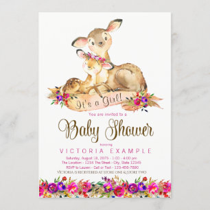 Flickor Hjort Baby Shower Inbjudningar