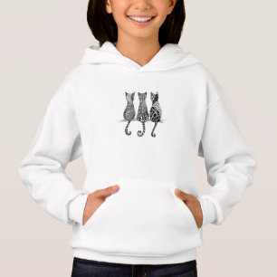 Flickor Hoodie med tre svarta och vita katter Tee Shirt