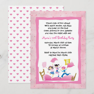 Flickor hoppar på Bed Sleepover Slumber Party Inbjudningar