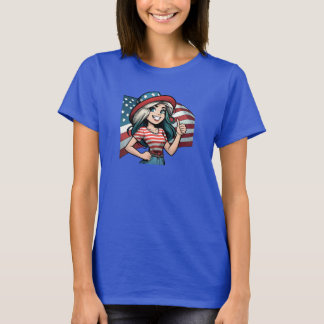 Flickor i amerikanska Färg och Flagga T Shirt