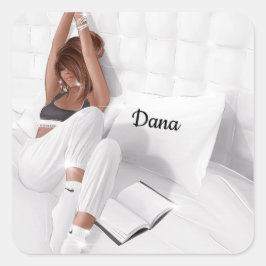 Flickor i Bed Bok Personlig Anpassningsbar Coffee Fyrkantigt Klistermärke