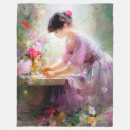 Flickor i Blomsterträdgården Fleecefilt