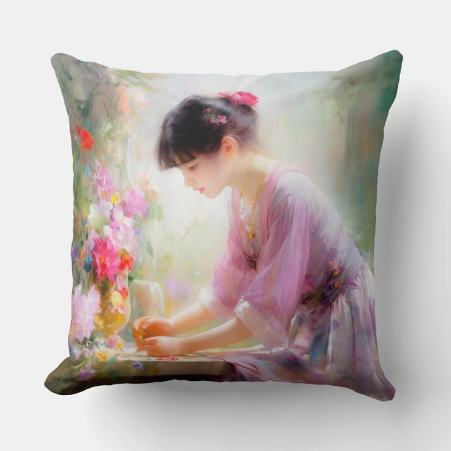 Flickor i Blomsterträdgården Kudde (Framsida)