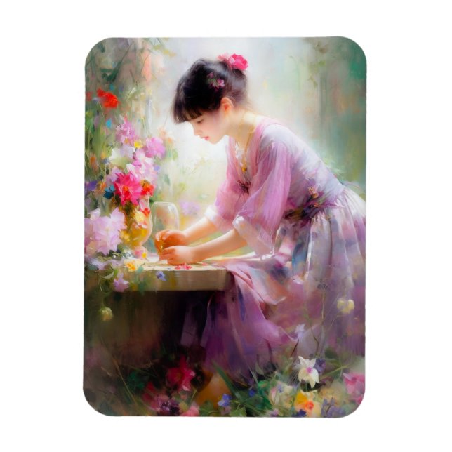 Flickor i Blomsterträdgården Magnet (Vertikal)