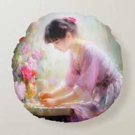 Flickor i Blomsterträdgården Rund Kudde