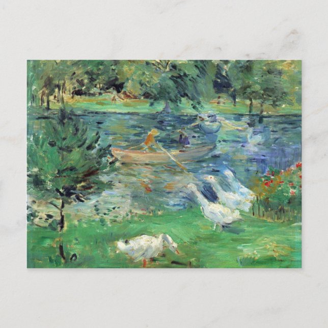 Flickor i en båt med gäss av Berthe Morisot Vykort (Framsida)