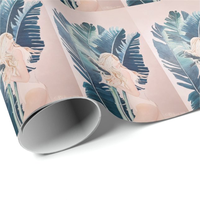 Flickor i en oljemålning av simkosten presentpapper (Rullad Hörn)