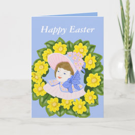 Flickor i en Victorian Påsk Bonnet Editable Kort