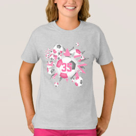Flickor i fotbollar stjärnor rosa grått t shirt