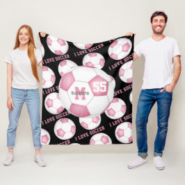 Flickor i fotbolls-rosa i kärlek, vit svart fleecefilt