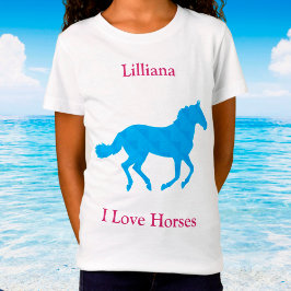 Flickor ’I Kärlek Horses’ Blue Horse T-Shirt