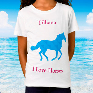 Flickor ’I Kärlek Horses’ Blue Horse T-Shirt
