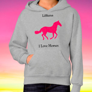 Flickor ’I Kärlek Horses’ Rosa Horse Hoodie T Shirt