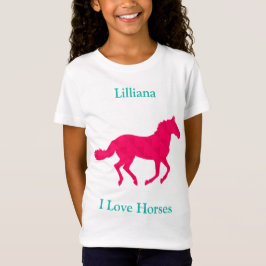Flickor ’I Kärlek Horses’ Rosa Horse T-Shirt