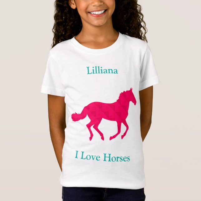 Flickor ’I Kärlek Horses’ Rosa Horse T-Shirt (Framsida)