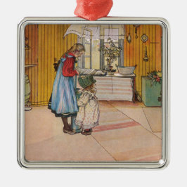 Flickor i köket (klassisk svensk konst) julgransprydnad metall
