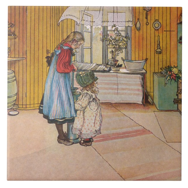 Flickor i köket (klassisk svensk konst) kakelplatta (Framsidan)