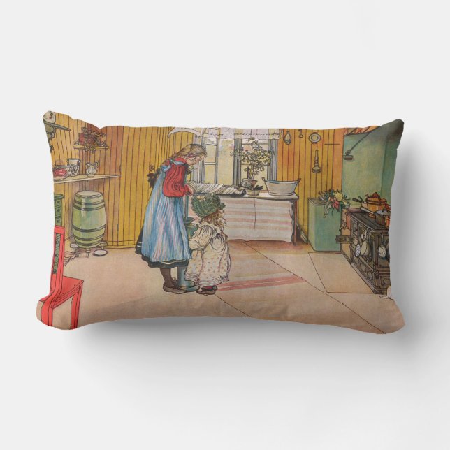 Flickor i köket (klassisk svensk konst) lumbarkudde (Framsida)