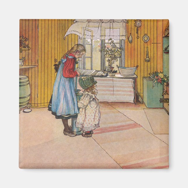 Flickor i köket (klassisk svensk konst) magnet (Framsidan)