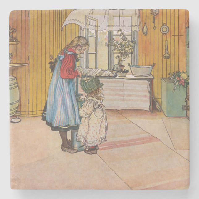 Flickor i köket (klassisk svensk konst) stenunderlägg (Framsidan)