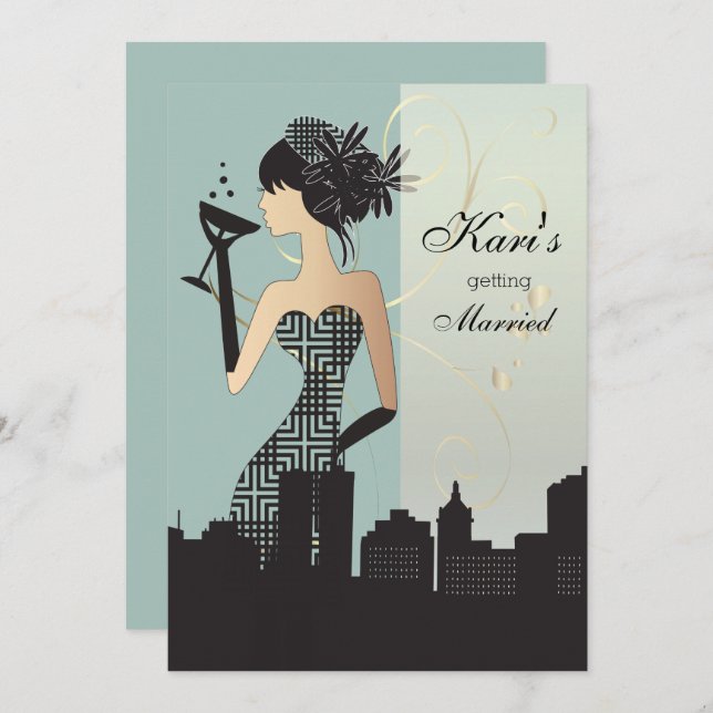 Flickor i natt ut Party - blå Inbjudningar (Fram/baksida)