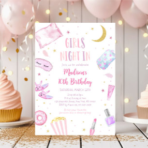 Flickor i natten i Slumber Party Rosa Tween Birthd Inbjudningar